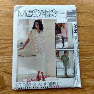 Vintage Top and Pull On Pants Sewing Pattern S,M,L Loose Fitting McCall's 2694